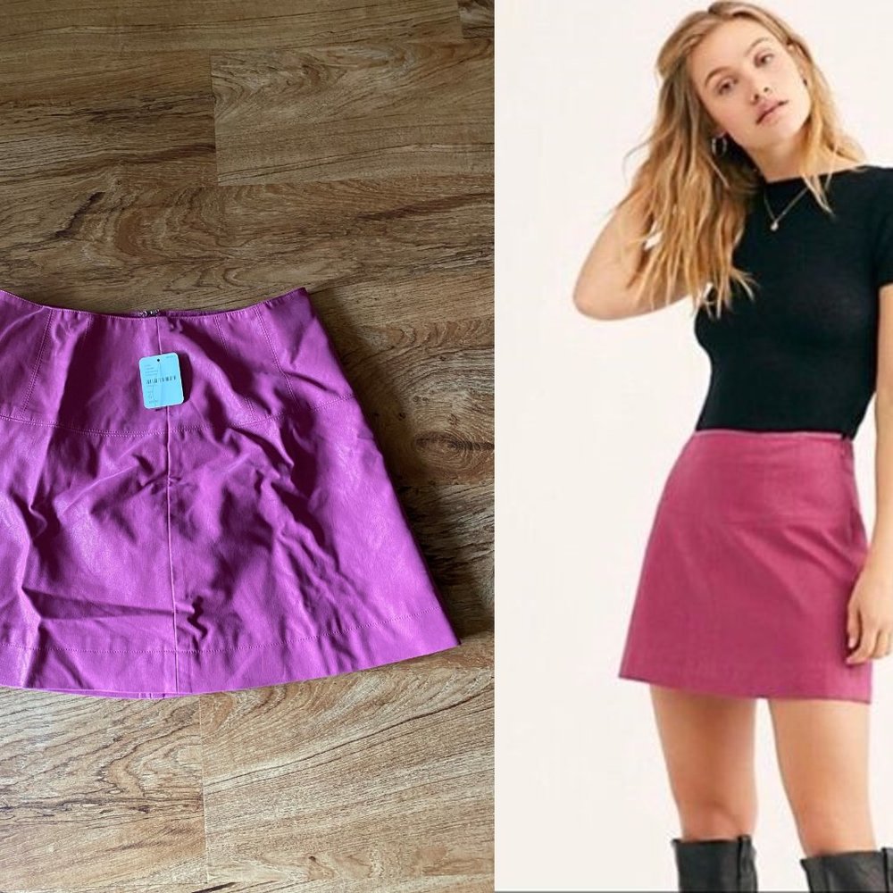 (US S/6) NEW Free People Days in the Sun Suede Mini Skirt